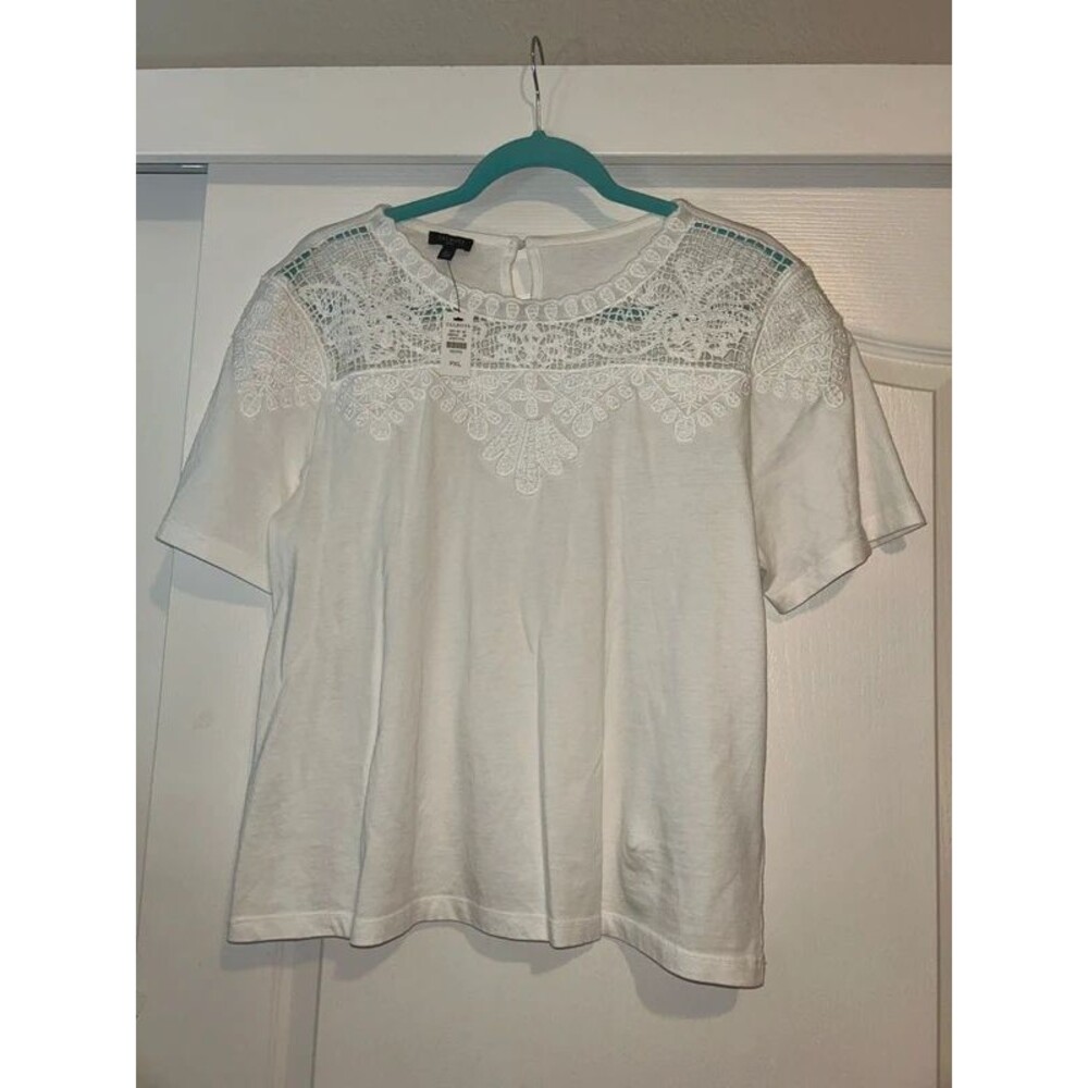 NWT Talbots white lace detail shirt top blouse with back pearl button XLP